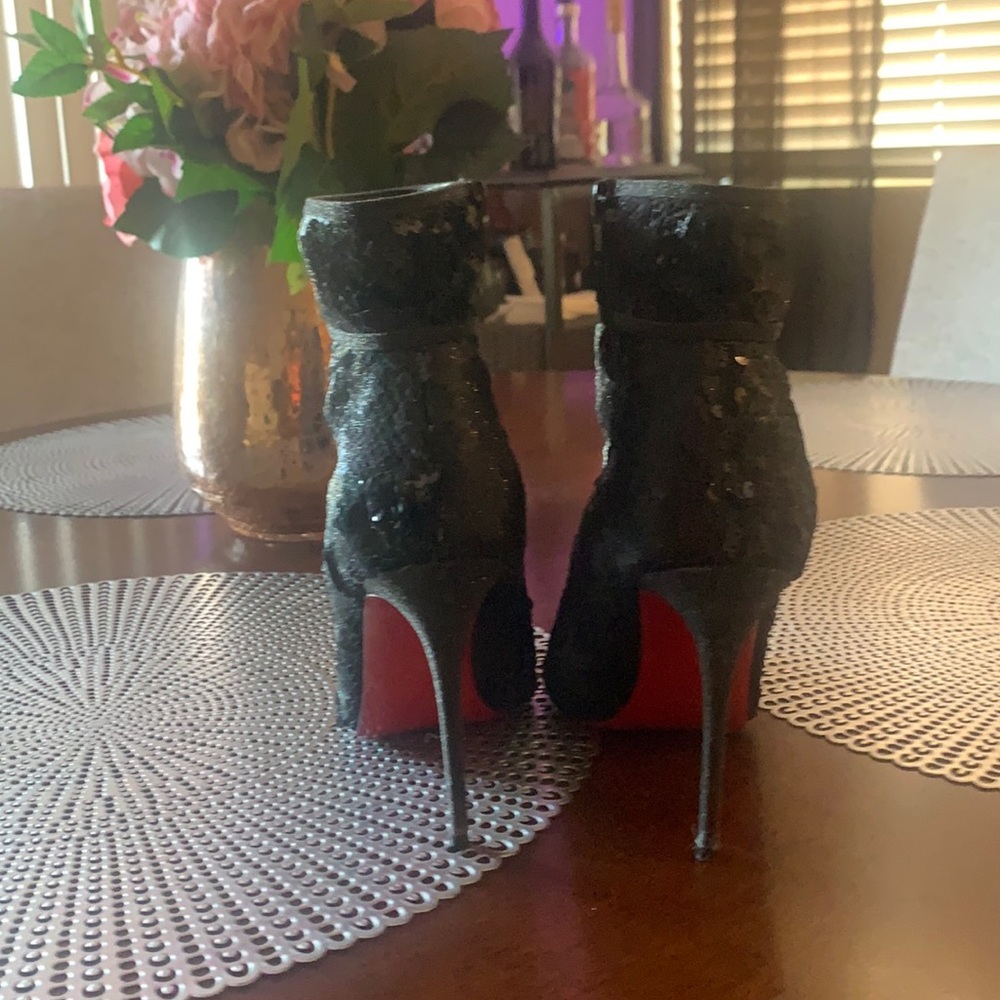 Christian Louboutin Black Moulakate Sequin Pointed Boots/Booties
